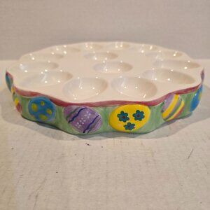 Egg Dish Ceramic Easter Pastel Egg Edging 14 Eggs 10.25-inch Diameter